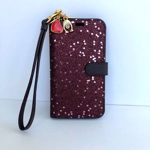 NWOT Coach Heart Glitter Folio Case Wristlet IPhone X With Charms